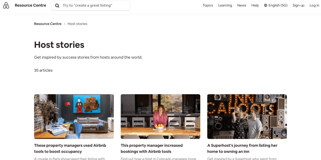 Airbnb's "Host Stories" feature highlights hosts and their unique properties